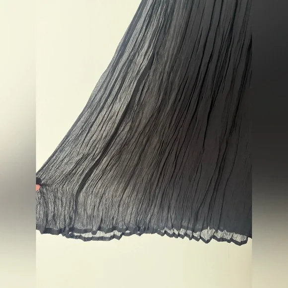 Vintage 80s 90s Adrian Jordan Black Goth Grunge Whimsigoth Crinkle Midi Skirt - Picture 4 of 7